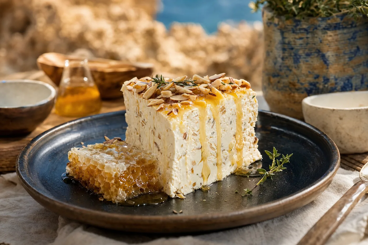 Thyme-honey parfait with toasted almonds
