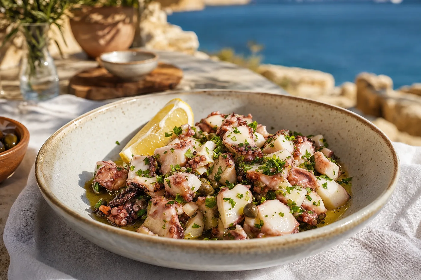 Octopus salad with capers, parsley and lemon